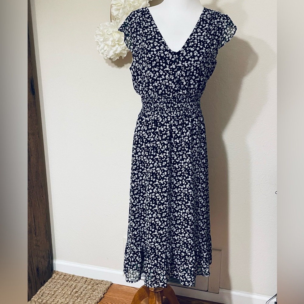 Floral Black and White Women's Dress